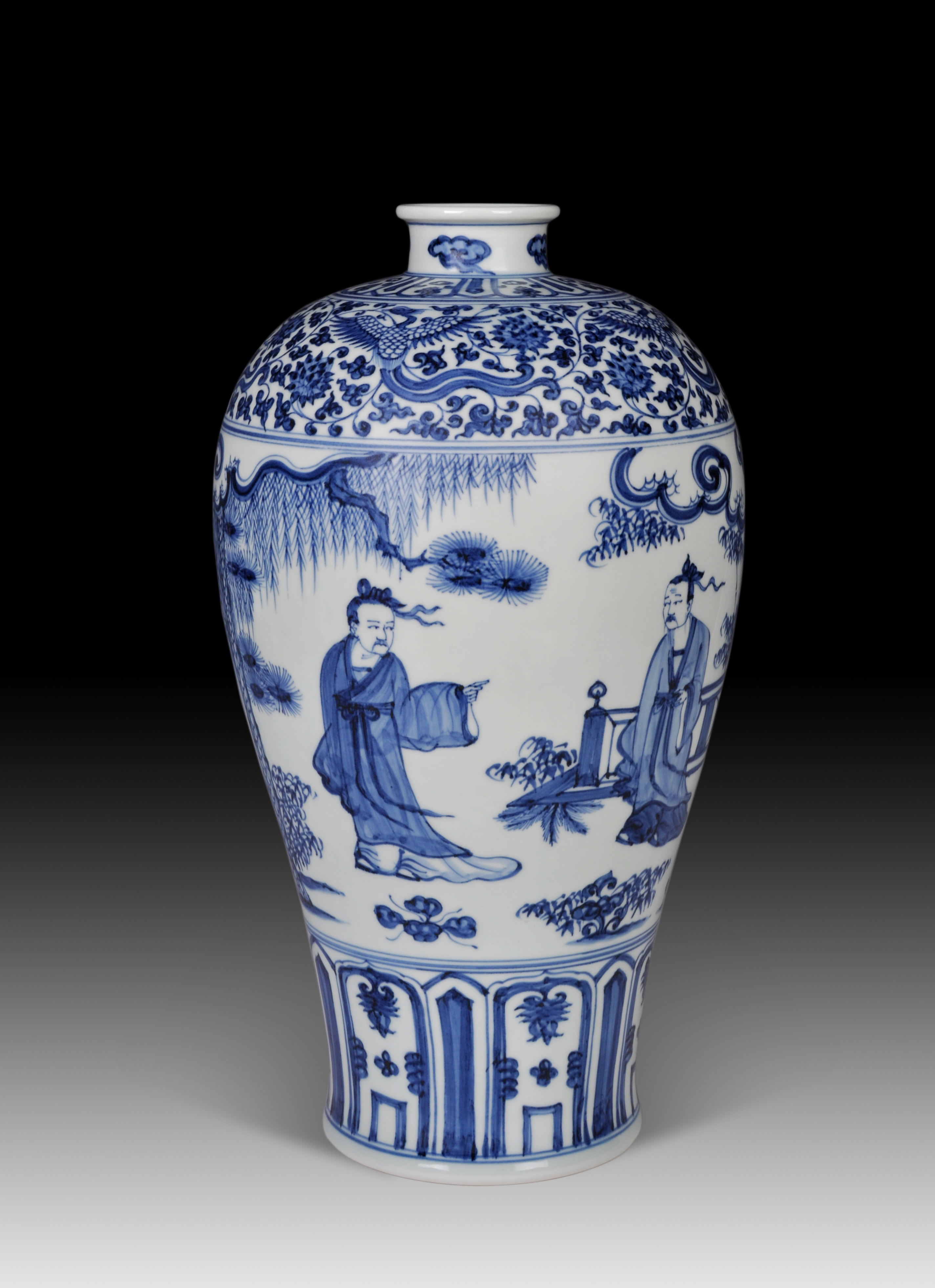 仿明青花人物纹梅瓶小号